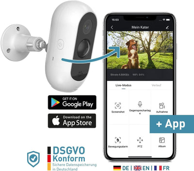 PetTec® Cam Free 2er Set - Wireless Haustierkamera Hundekamera mit App [OHNE ABO-Falle] - Katzen & H