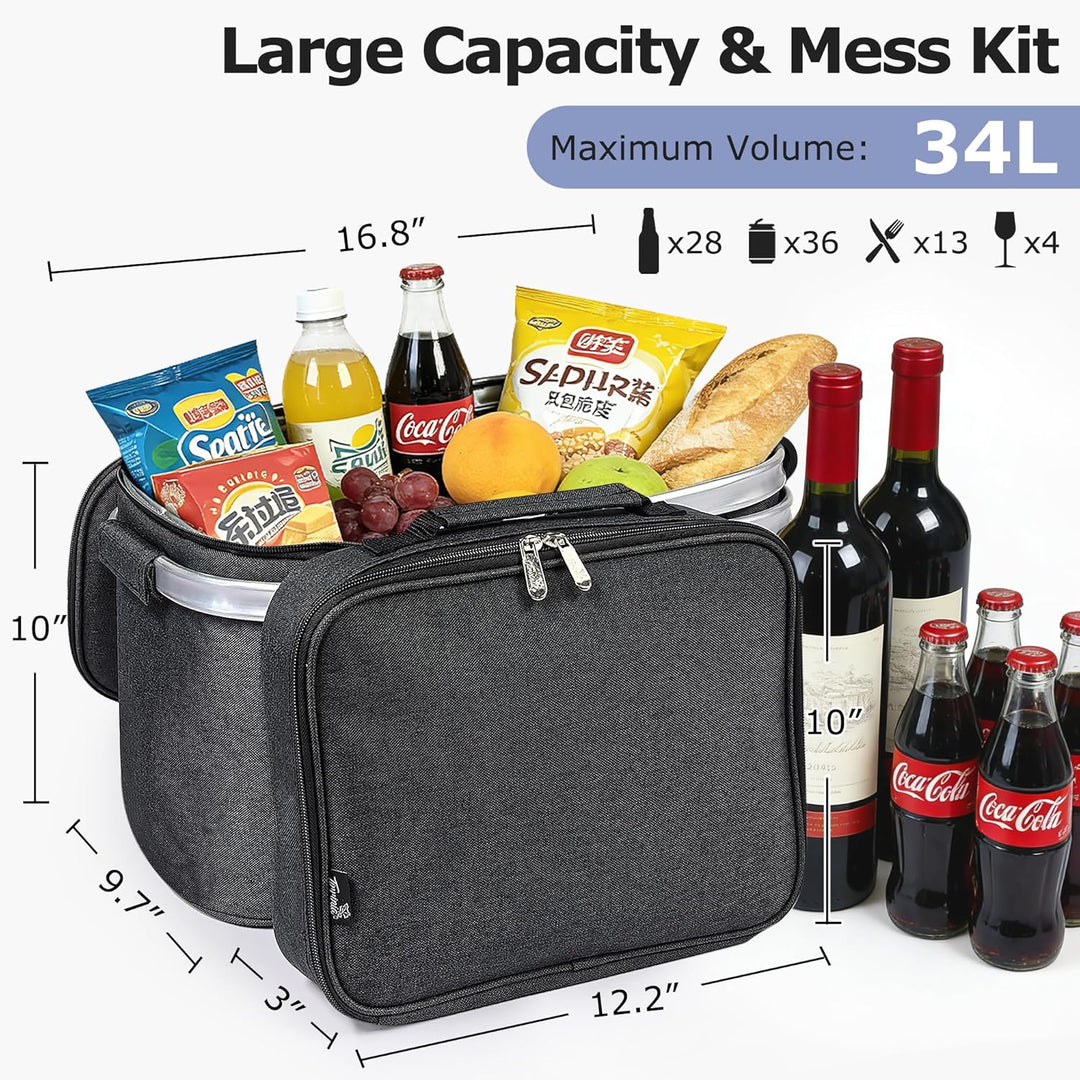 Kato Tirrinia 34L Faltbar Einkaufskorb Kühltasche, Isoliert Picknickkorb mit Bestecktasche Camping,
