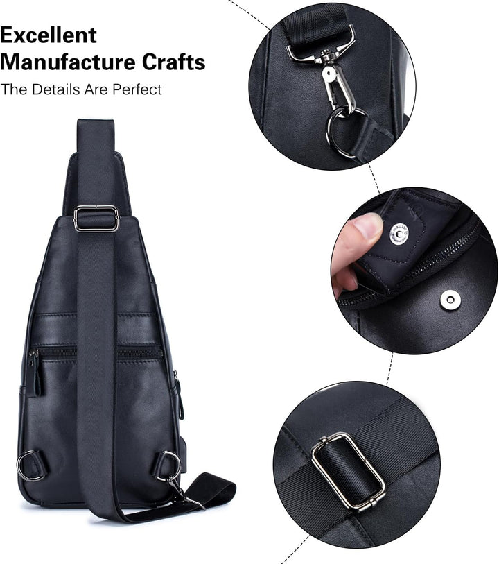 FANDARE Leder Brusttasche Sling Rucksack Sling Chest Bag für Herren Schultertasche Schulterrucksack
