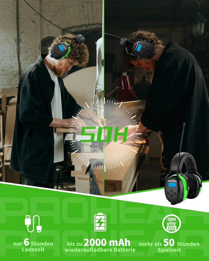 PROHEAR 033A (Upgraded) Gehörschutz mit Radio DAB +/Bluetooth/FM, Kopfhörer mit Radio mit Eingebaute