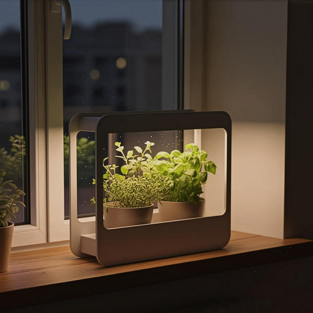 Romberg Homegarden mit LED-Beleuchtung | Zimmergewächshaus | Minigewächshaus | Weiss | 50.5 x 21 x 4