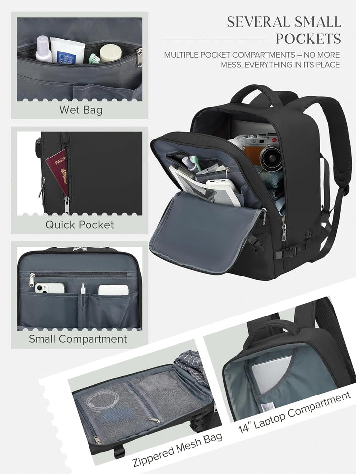 Hayayu für Ryanair Handgepäck 40x30x20 Klein Handgepäck Rucksack Flugzeug Reiserucksack mit Laptopfa