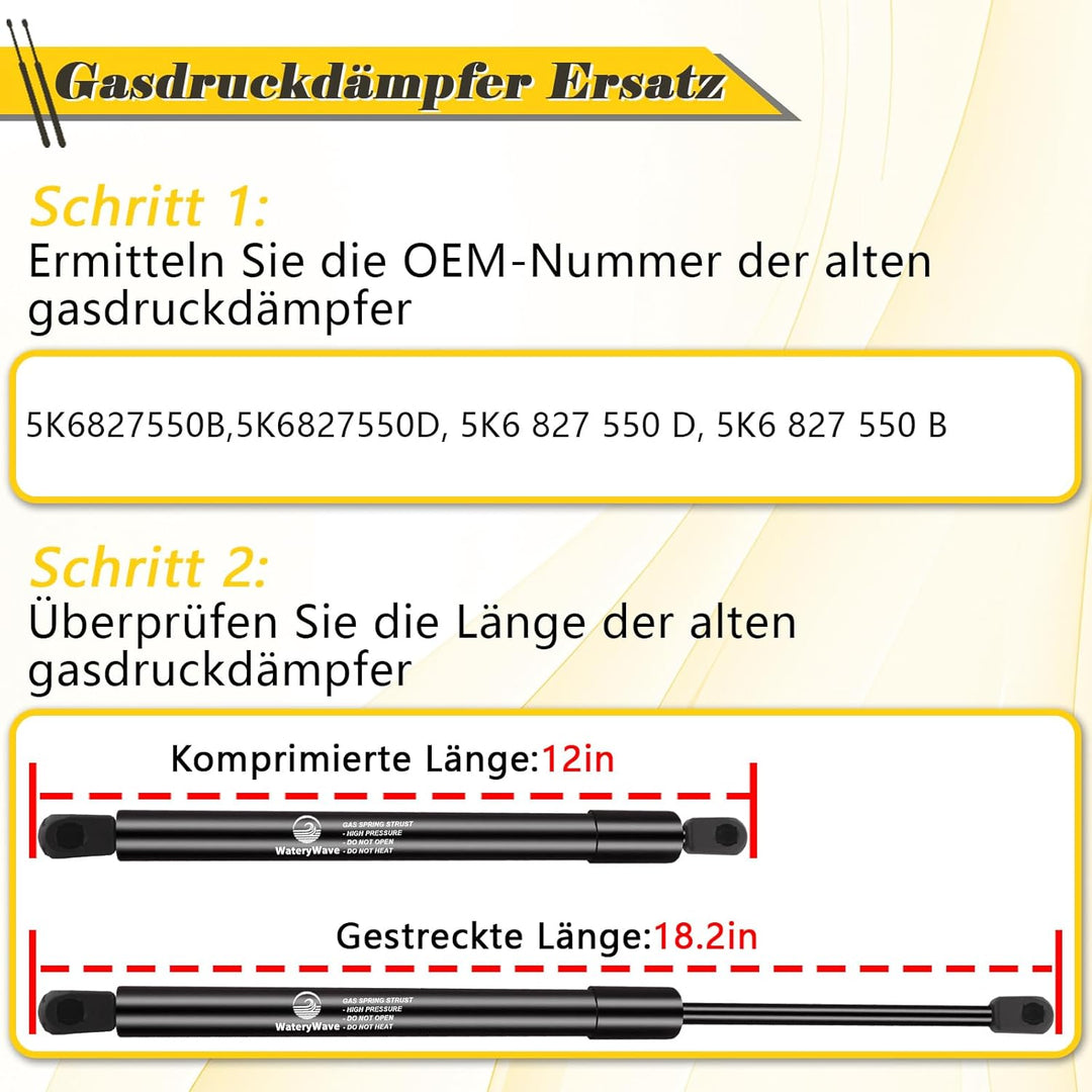 2X Heckklappendämpfer für VW Golf mk6 Fliessheck (A6, 5K) 2008-2012 Gasdruckdämpfer Schwarz Gasdruck