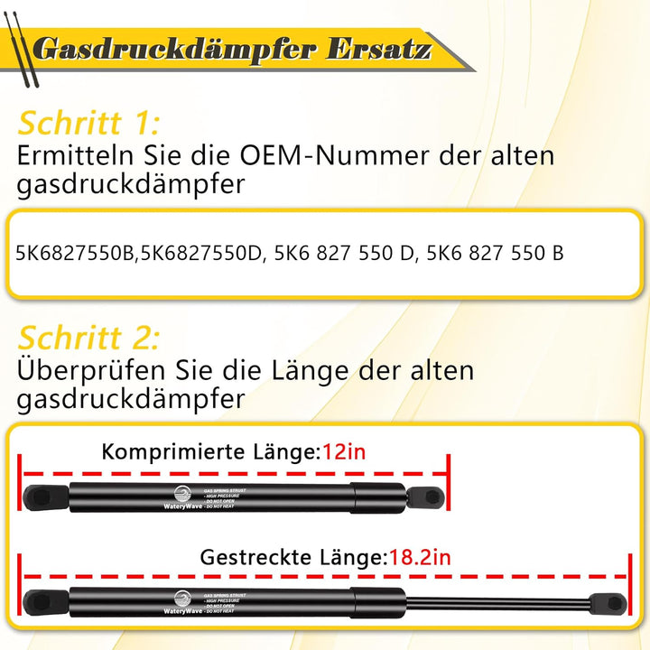 2X Heckklappendämpfer für VW Golf mk6 Fliessheck (A6, 5K) 2008-2012 Gasdruckdämpfer Schwarz Gasdruck