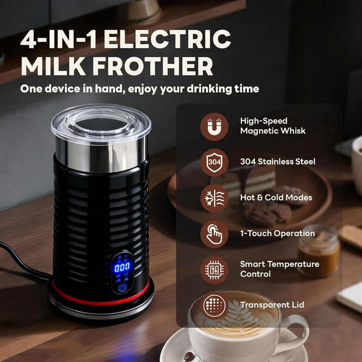Milchschäumer Elektrisch 4 in 1, Milchaufschäumer Edelstahl 304 für Heisser Kalter Milchschaum, Milc