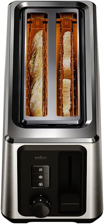 Braun Langschlitz-Toaster – 2 extralange Schlitze, 8 Bräunungsstufen, Auto-Zentrierung, Reheat+ & De