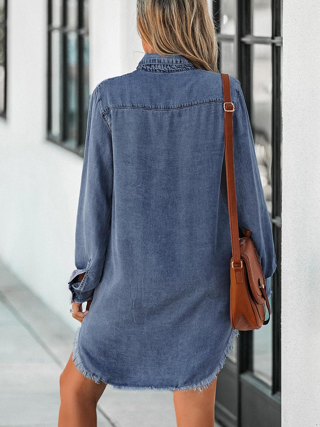 CUPSHE Damen Jeanshemd V Ausschnitt Knopfleiste Brusttaschen Asymmetrisch Jeansbluse Hemdblusen Deni