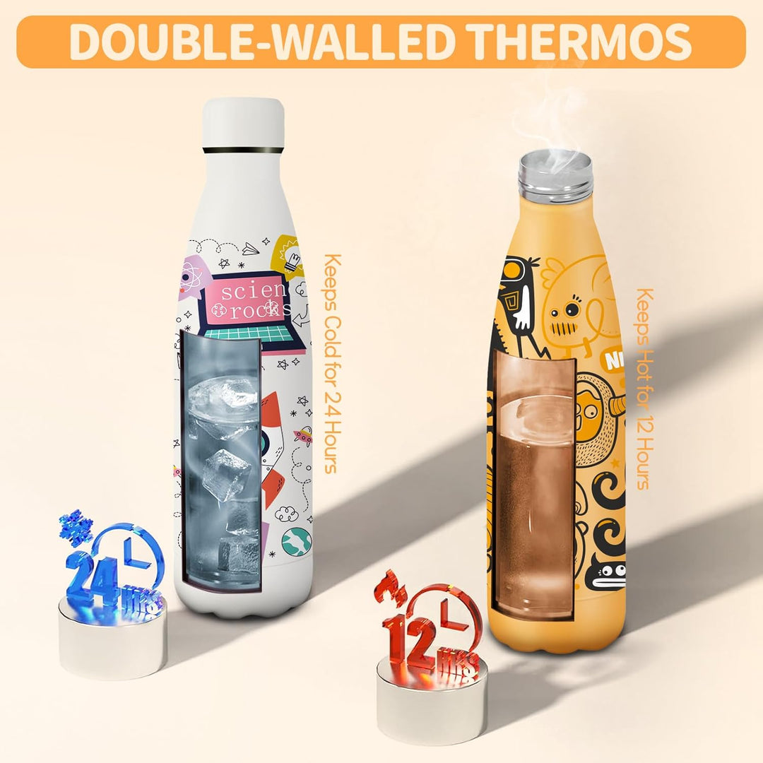 HoneyHolly Trinkflasche Edelstahl, 500ml BPA-frei, Thermosflasche, 18/8 Edelstahl, Wasserflasche Kin