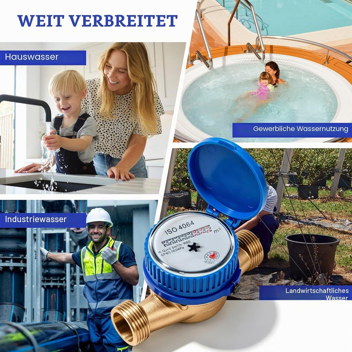 DN15 Wasserzähler Garten, Vollkupfer, Wasserzähler Kalt, Kalt Wasseruhr, Anschluss Gartenwasserzähle