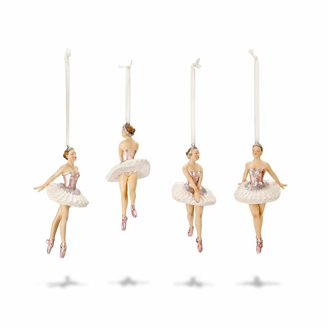 Loberon® Figur 4er Set Tadley, Christbaumschmuck, Polyresin, H/B/T ca. 13.5/6 / 6 cm, weiss/rosa, we