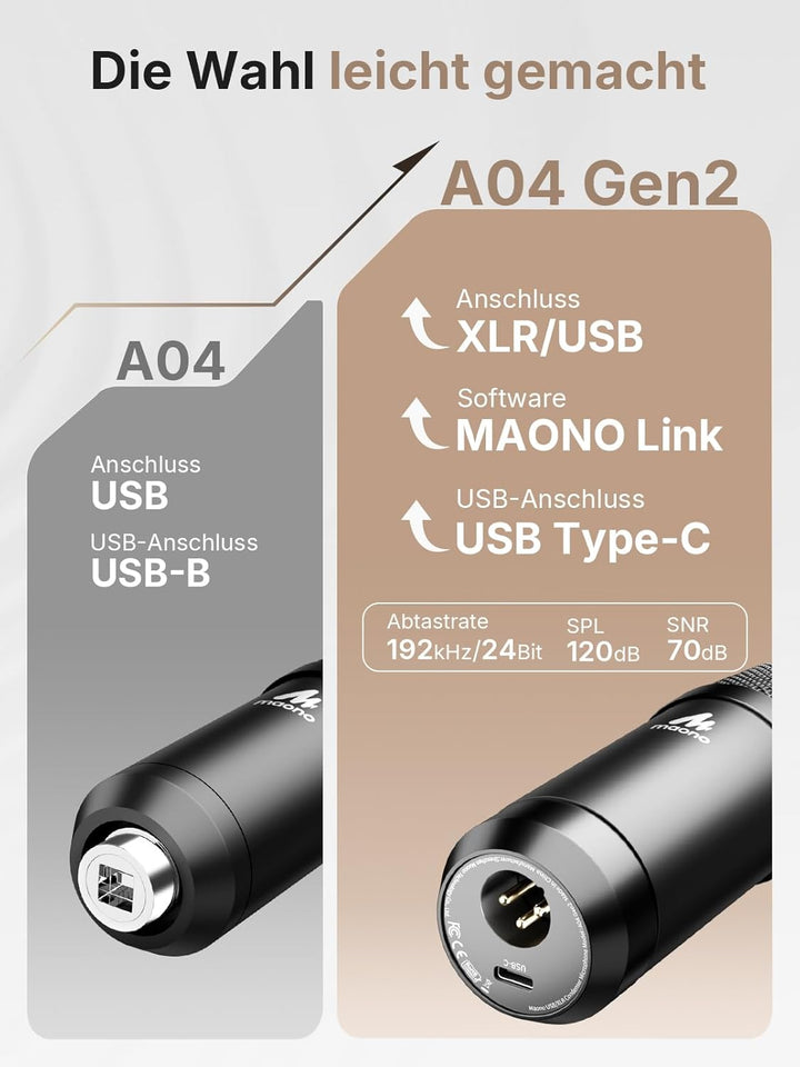 MAONO XLR/USB-Kondensatormikrofon: 192 kHz/24 Bit Plug & Play PC-Computer-Podcast Nieren-Metallmikro
