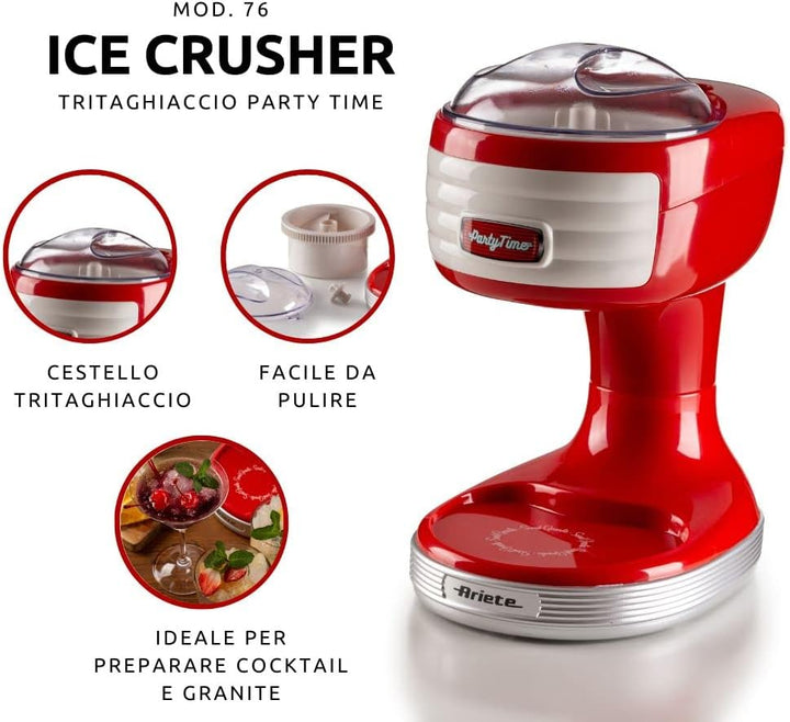 Ariete Ice Crusher Party Time 76, Eis- und Granita-Zubereiter, 30W, Eiszerkleinerer mit Abnehmbarem