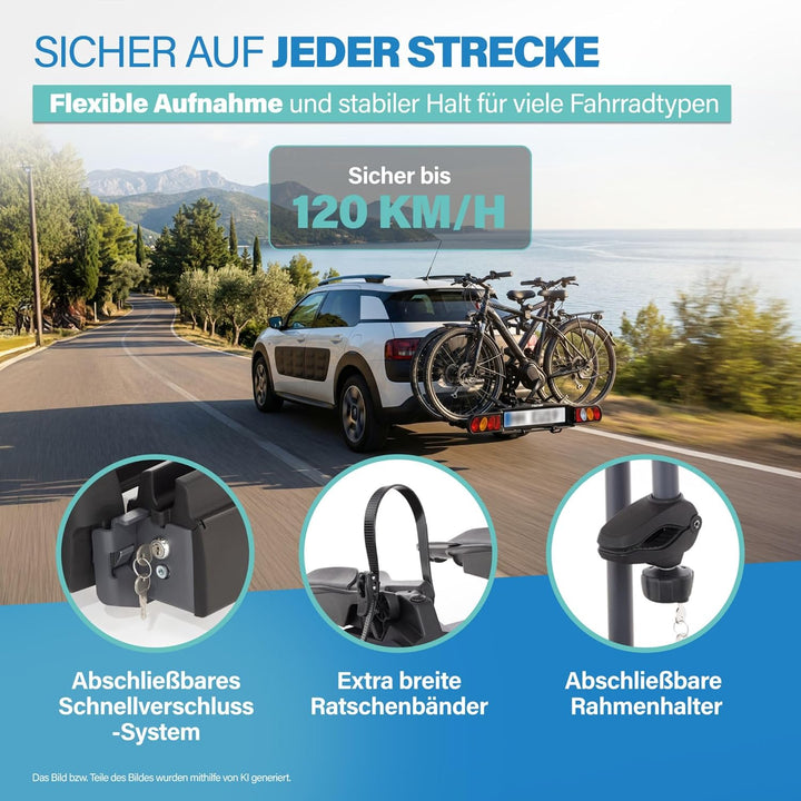 Fischer Kupplungs-Fahrradträger ProlineEvo 2, für 2 Fahrräder bis 60kg Nutzlast, E-Bike geeignet, vo