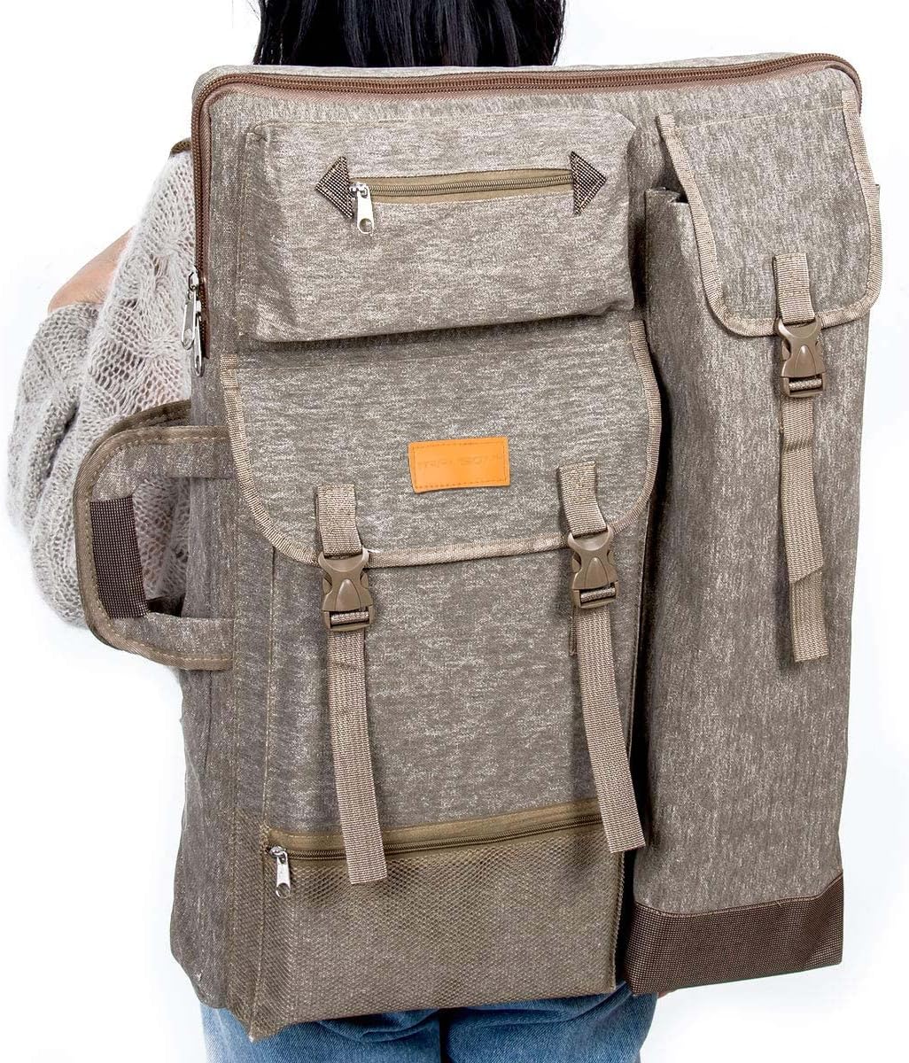 TRANSON Kunstmappe, Künstlerrucksack, Leinwandtasche, Gross 66 x 49,5 cm Braun, Braun
