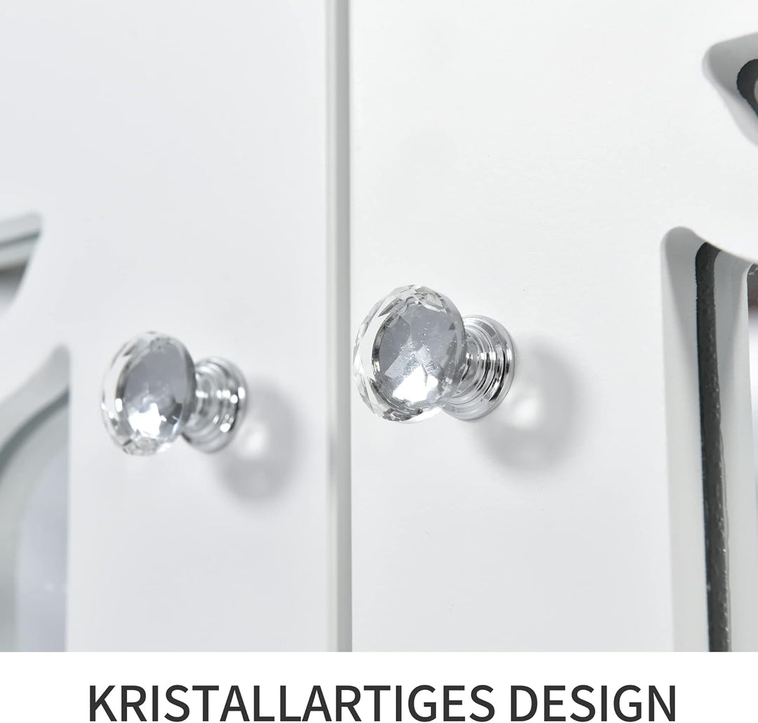 ModernLuxe - Weiss verspiegelte Sideboard mit Kristallgriffen, für Wohn- und Esszimmer (160 x 40 x 8