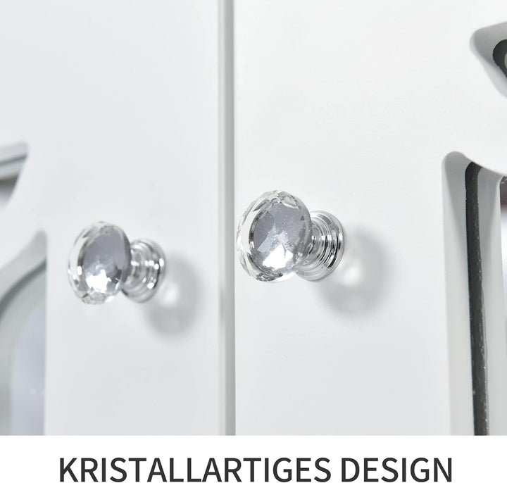 ModernLuxe - Weiss verspiegelte Sideboard mit Kristallgriffen, für Wohn- und Esszimmer (160 x 40 x 8
