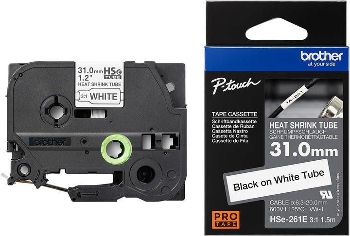 Brother Original Pro Tape HSe-261E Schrumpfschlauch – schwarz auf weiss