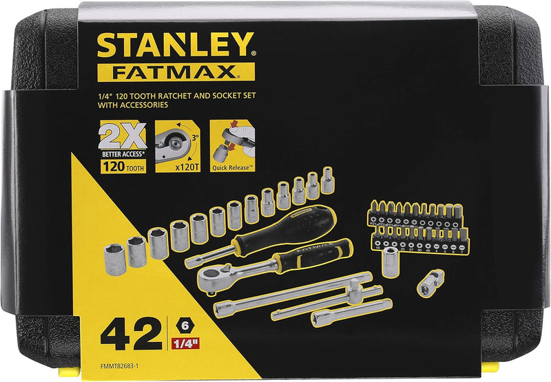 Stanley Fatmax Steckschlüssel-Set (42-teilig, ¼“, 6-Kant, im robusten Koffer mit Metalllaschen, für
