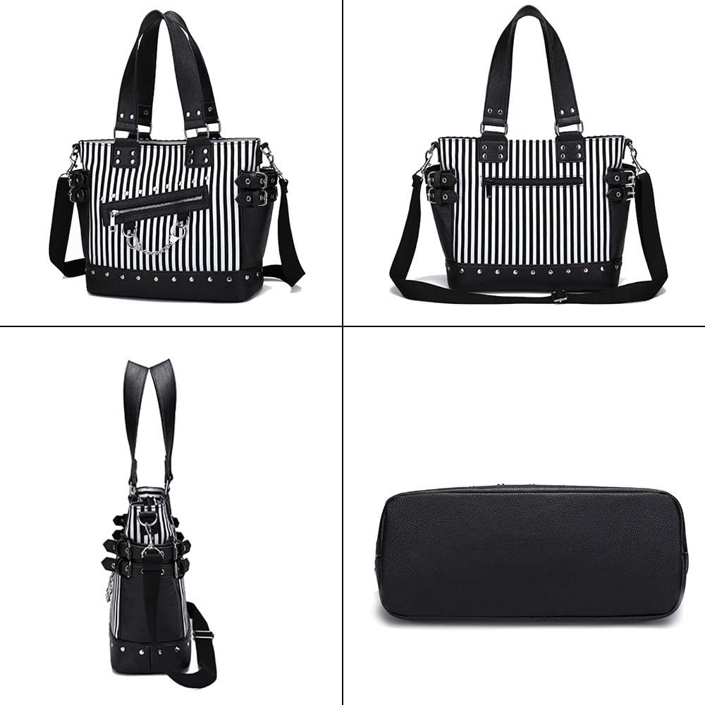 KEEPOP Damenmode Niet Handtasche Geldbörse Canvas Punk Tote mit Schultergurt Umhängetasche Grosse Ka