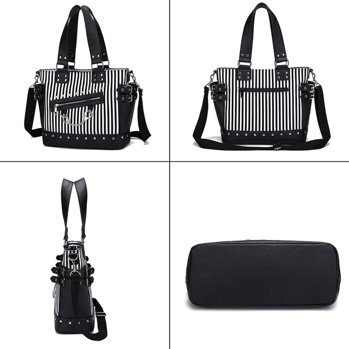 KEEPOP Damenmode Niet Handtasche Geldbörse Canvas Punk Tote mit Schultergurt Umhängetasche Grosse Ka