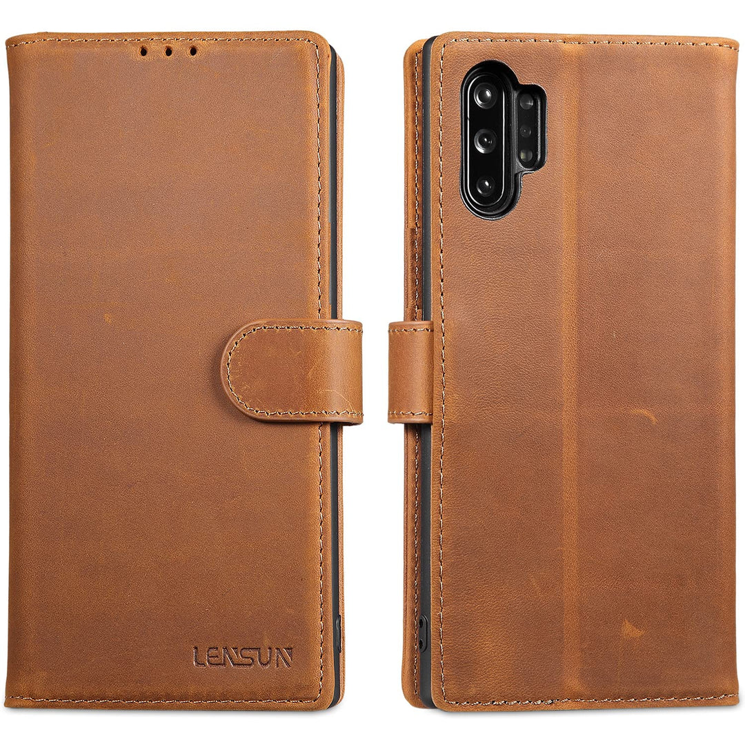 LENSUN Echtleder Hülle für Samsung Galaxy Note 10 Plus, Handyhülle [Echtes Leder] [Magnetverschluss]
