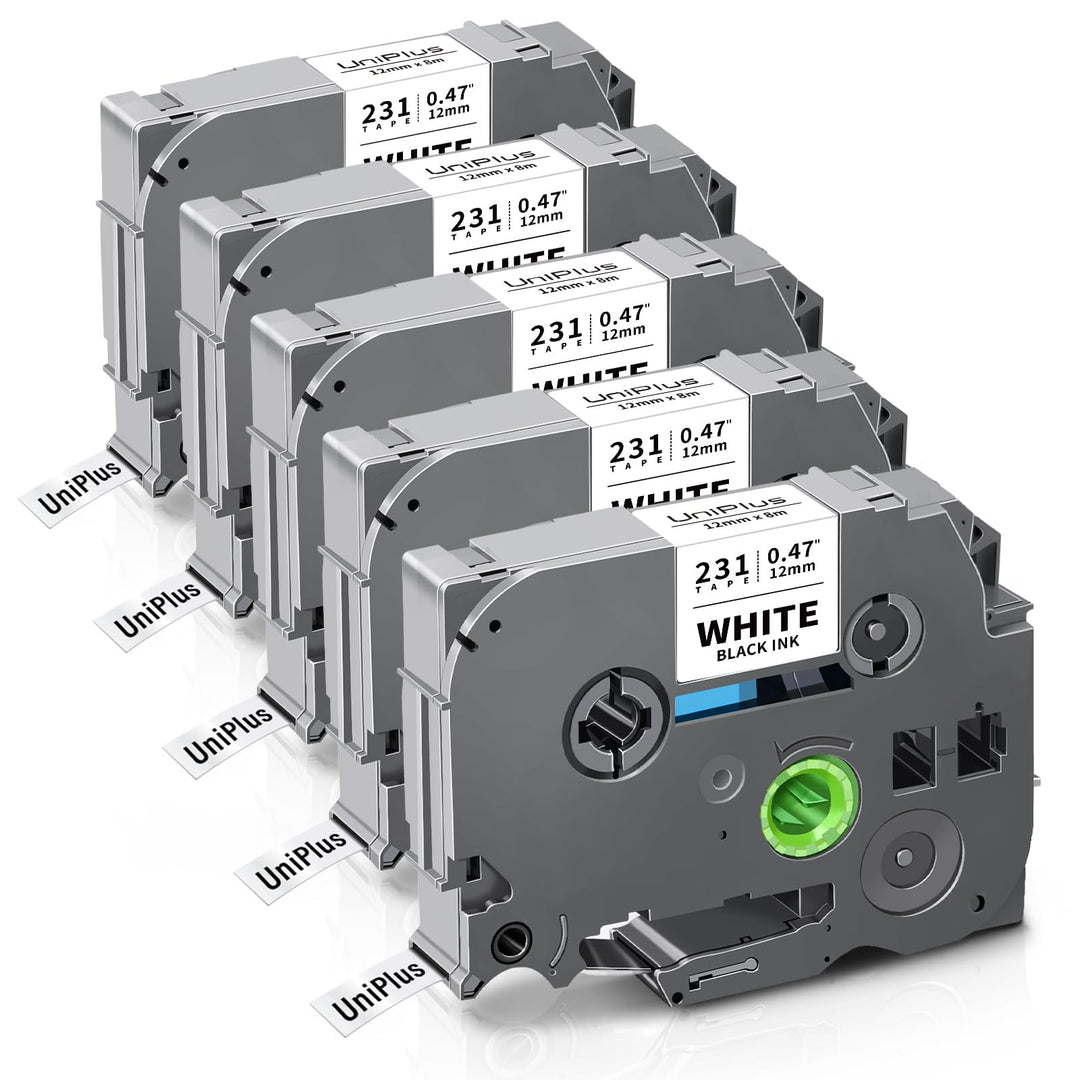 UniPlus 5x Kompatibel für Brother P-Touch Bänder Ersatz für Tze-231 TZc-231 12mm x 8m 5, 12mm x 8m 5