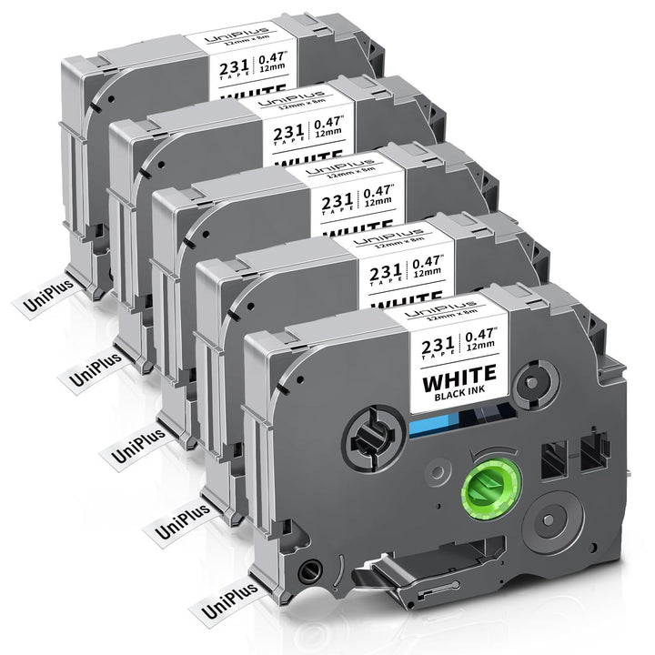 UniPlus 5x Kompatibel für Brother P-Touch Bänder Ersatz für Tze-231 TZc-231 12mm x 8m 5, 12mm x 8m 5