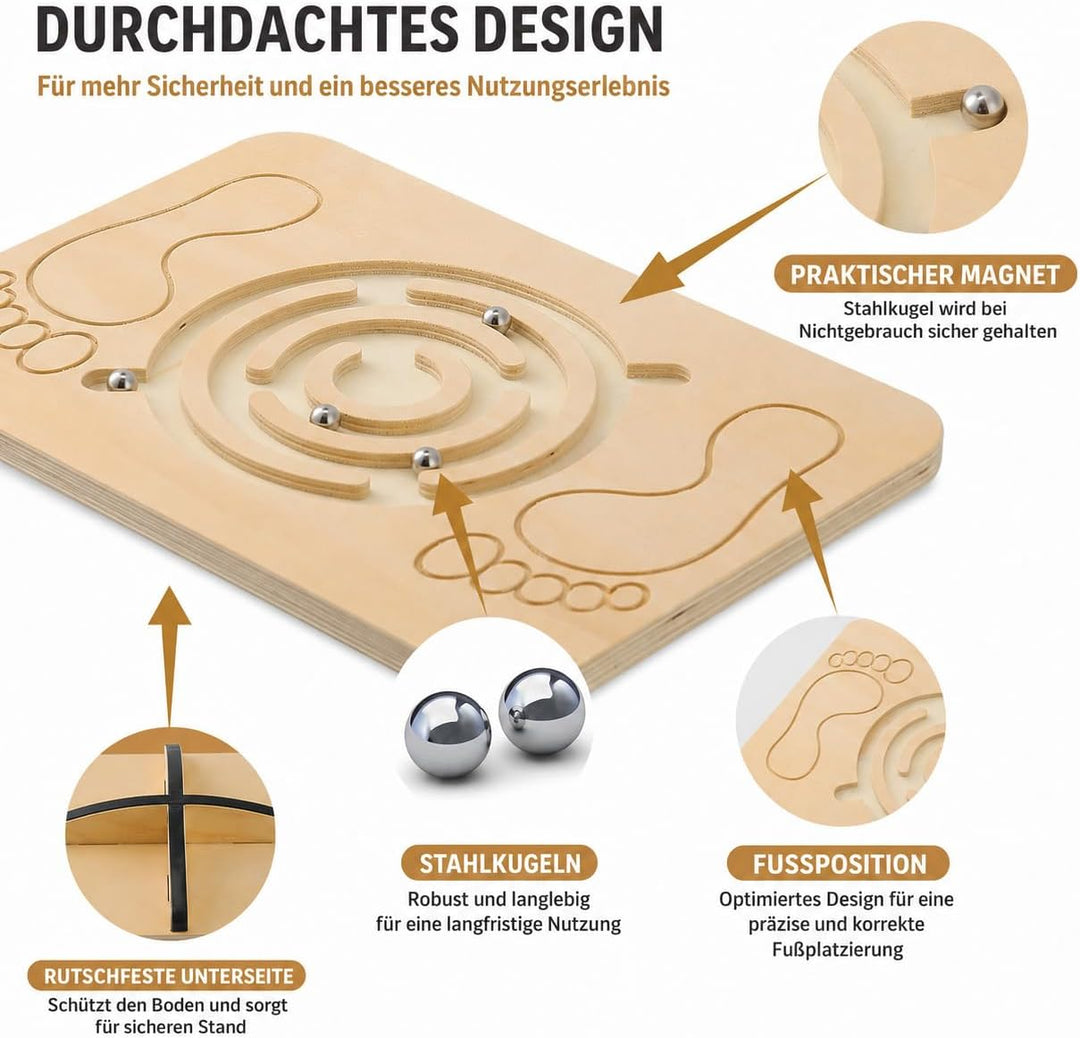 Balance Board Holz mit Labyrinth, Naturholzfarbe