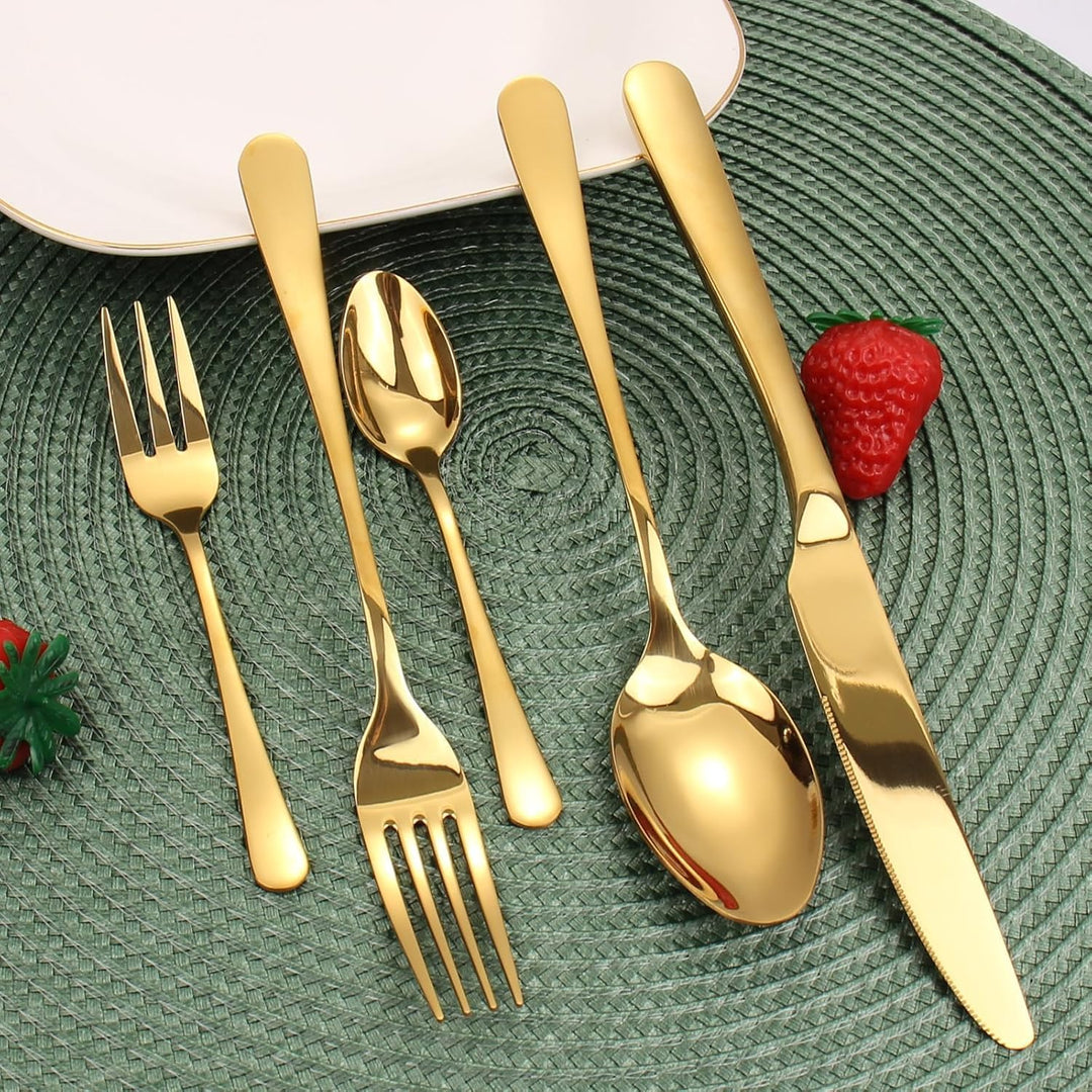 Targizer Besteck Set für 12 Personen, 60 teilig Edelstahl Gold Besteck Set Glänzendes Essbesteck Set