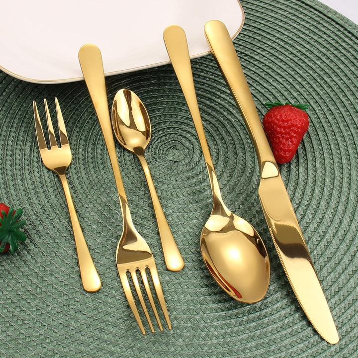 Targizer Besteck Set für 12 Personen, 60 teilig Edelstahl Gold Besteck Set Glänzendes Essbesteck Set