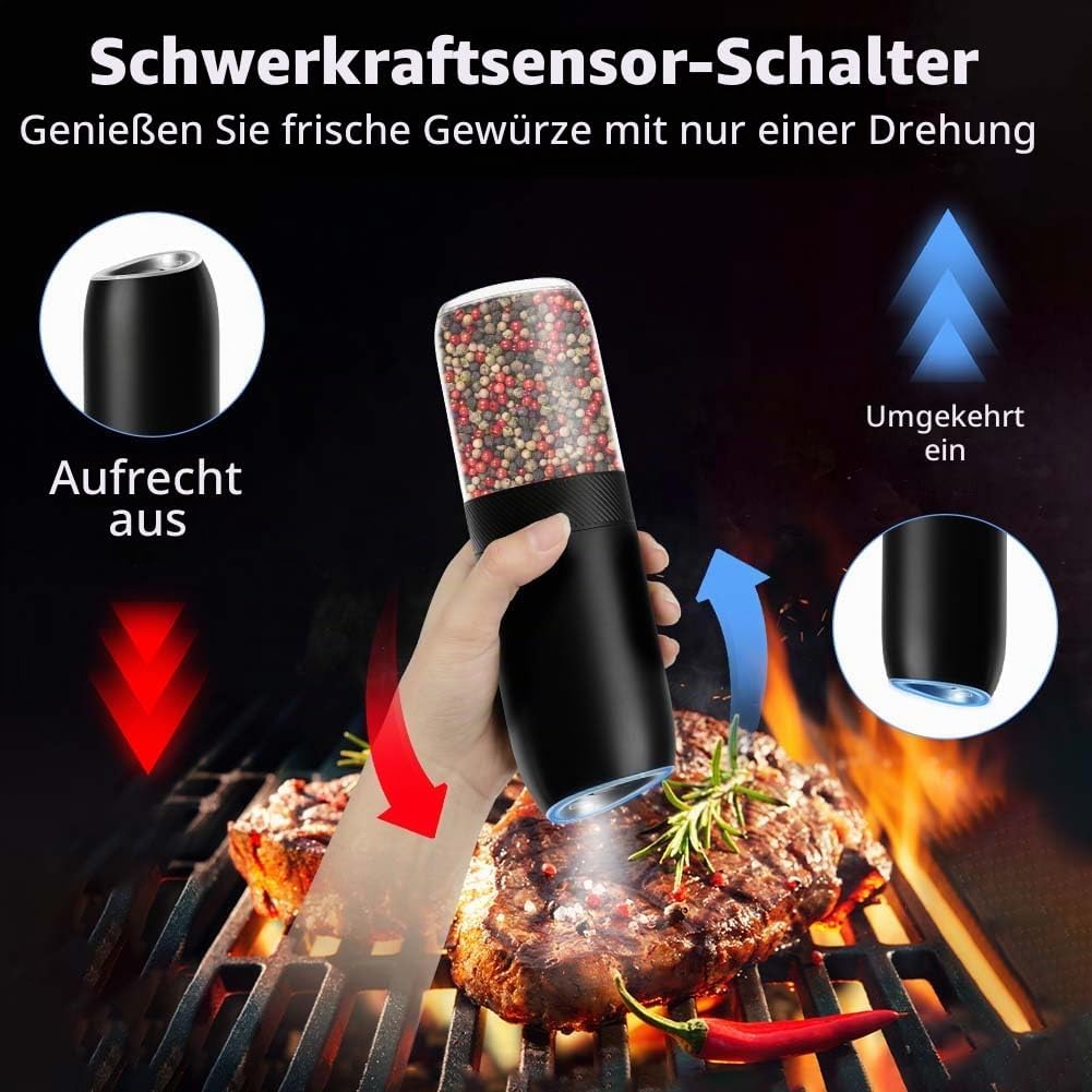 HOTUT Gravity Elektrisches Salz und Pfeffermühlen Set, 2er Elektrisch Gewürzmühlen Salzmühle, Automa