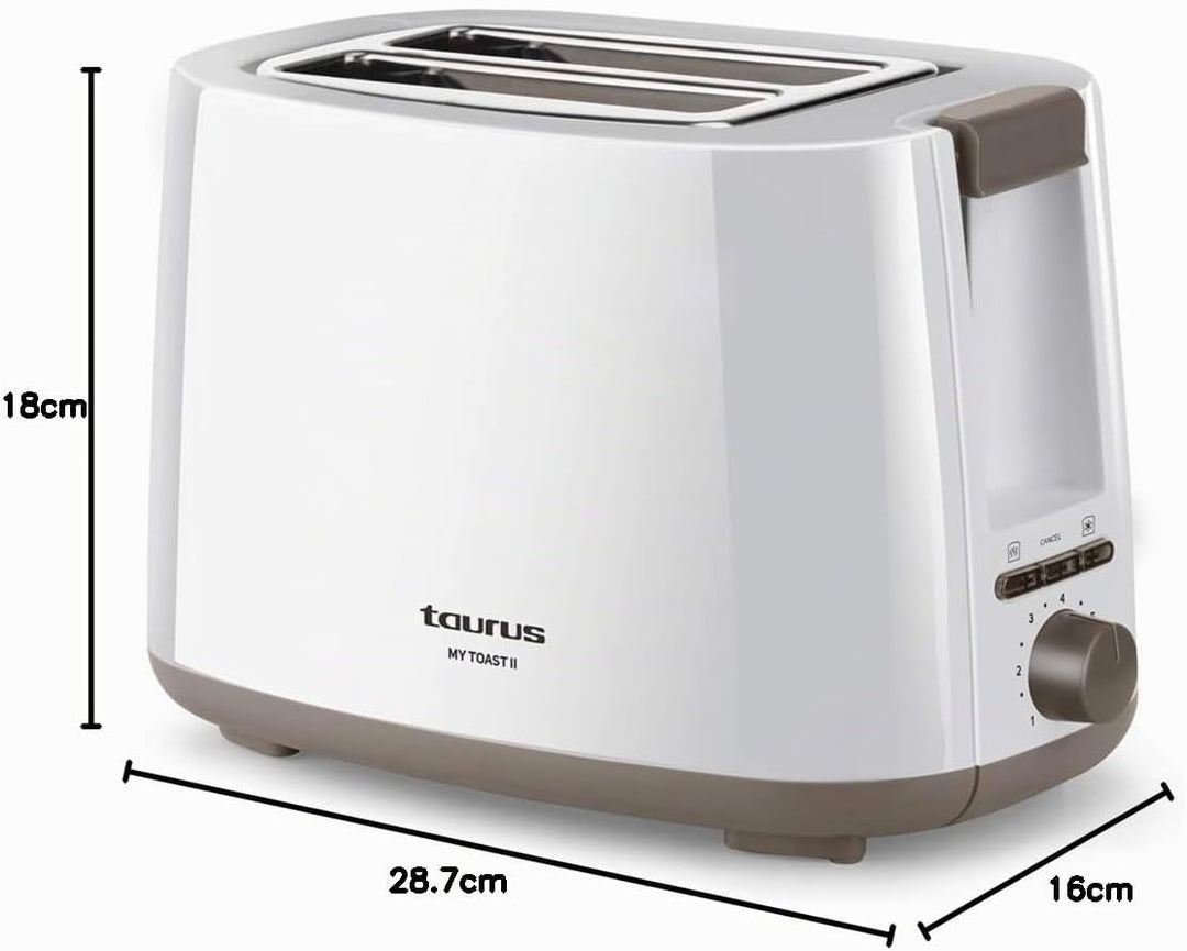 Taurus Mytoast II - Zwei-Schlitz-Toaster | 750W | Funktionen Stopp | Wiederaufwärmen und Auftauen |