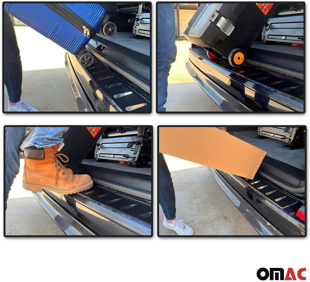 OMAC Ladekantenschutz Stossstange kompatibel mit VW Caddy 2015-2020 Edelstahl Kohlefaserfolien Edels
