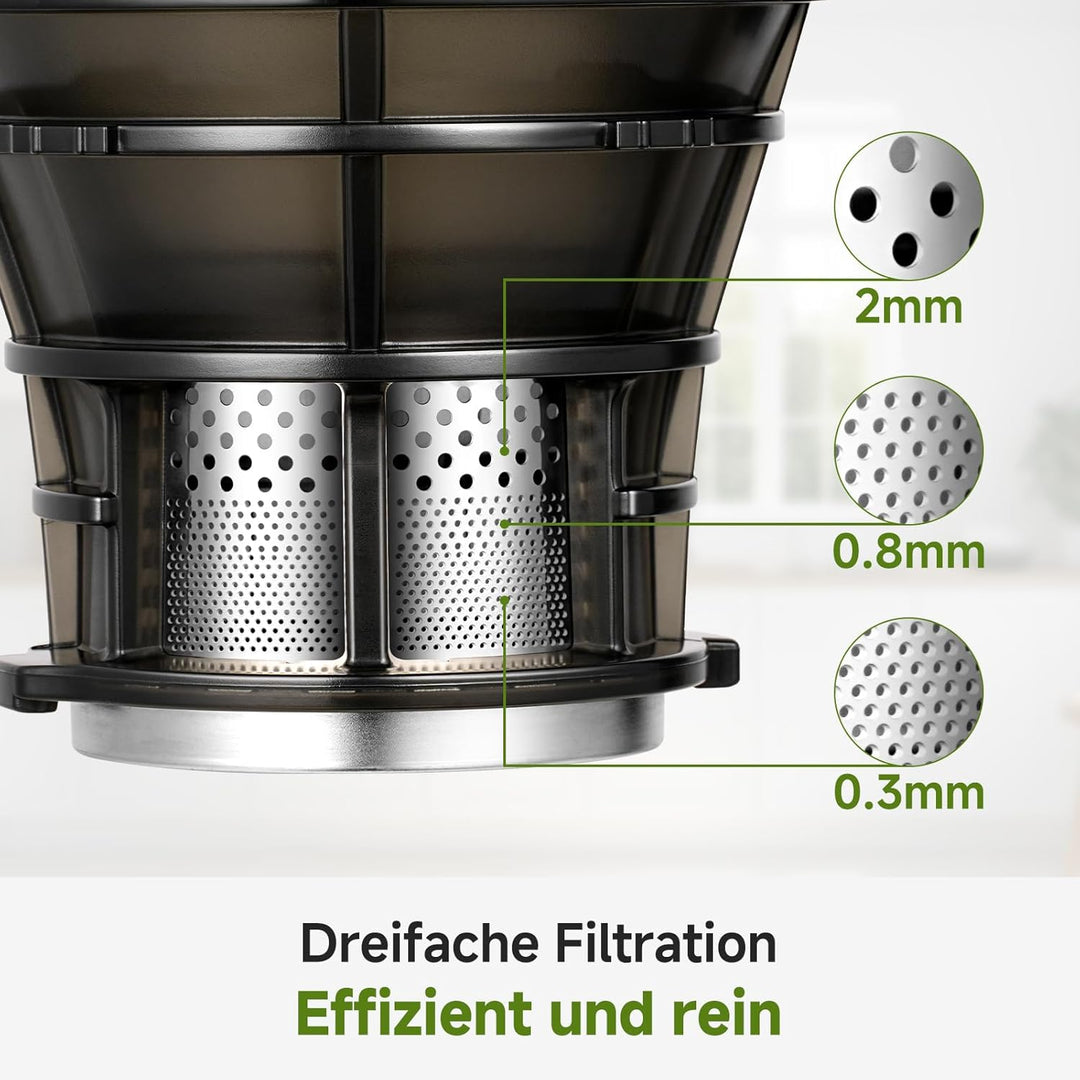 AMZCHEF Entsafter Slow Juicer Kaltpresse für ganze Früchte, XXL 138mm Öffnung, BPA-frei mit Rezeptbu
