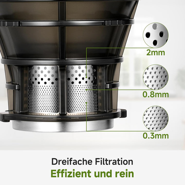 AMZCHEF Entsafter Slow Juicer Kaltpresse für ganze Früchte, XXL 138mm Öffnung, BPA-frei mit Rezeptbu