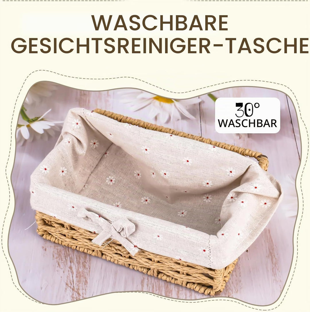 Brotkorb 3er Set mit Baumwolleinsatz | Eckige Brotkörbchen aus Seegras | Geflochtener Korb | Aufbewa