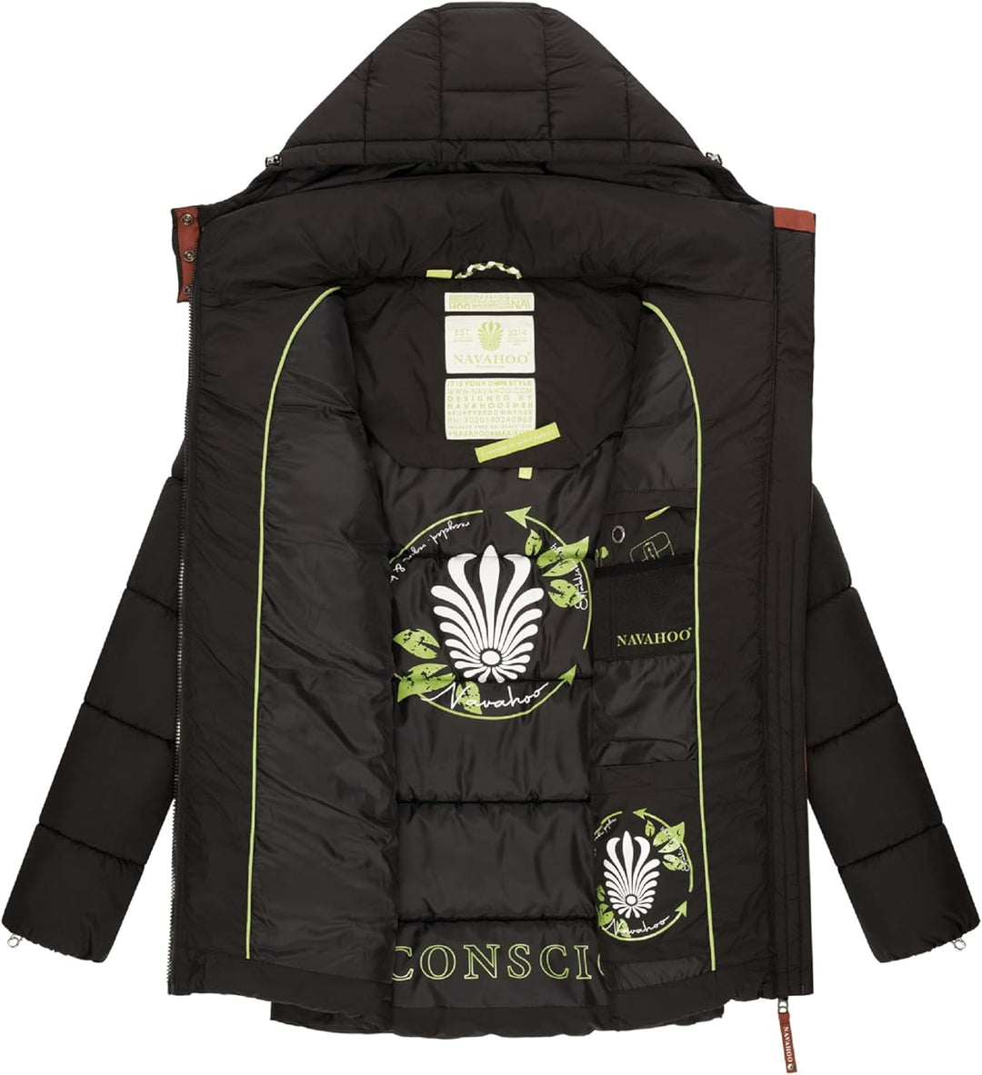 Navahoo Damen Kurze Winterjacke Steppjacke warm mit Abnehmbarer Kapuze aus recycelten Materialien Wa