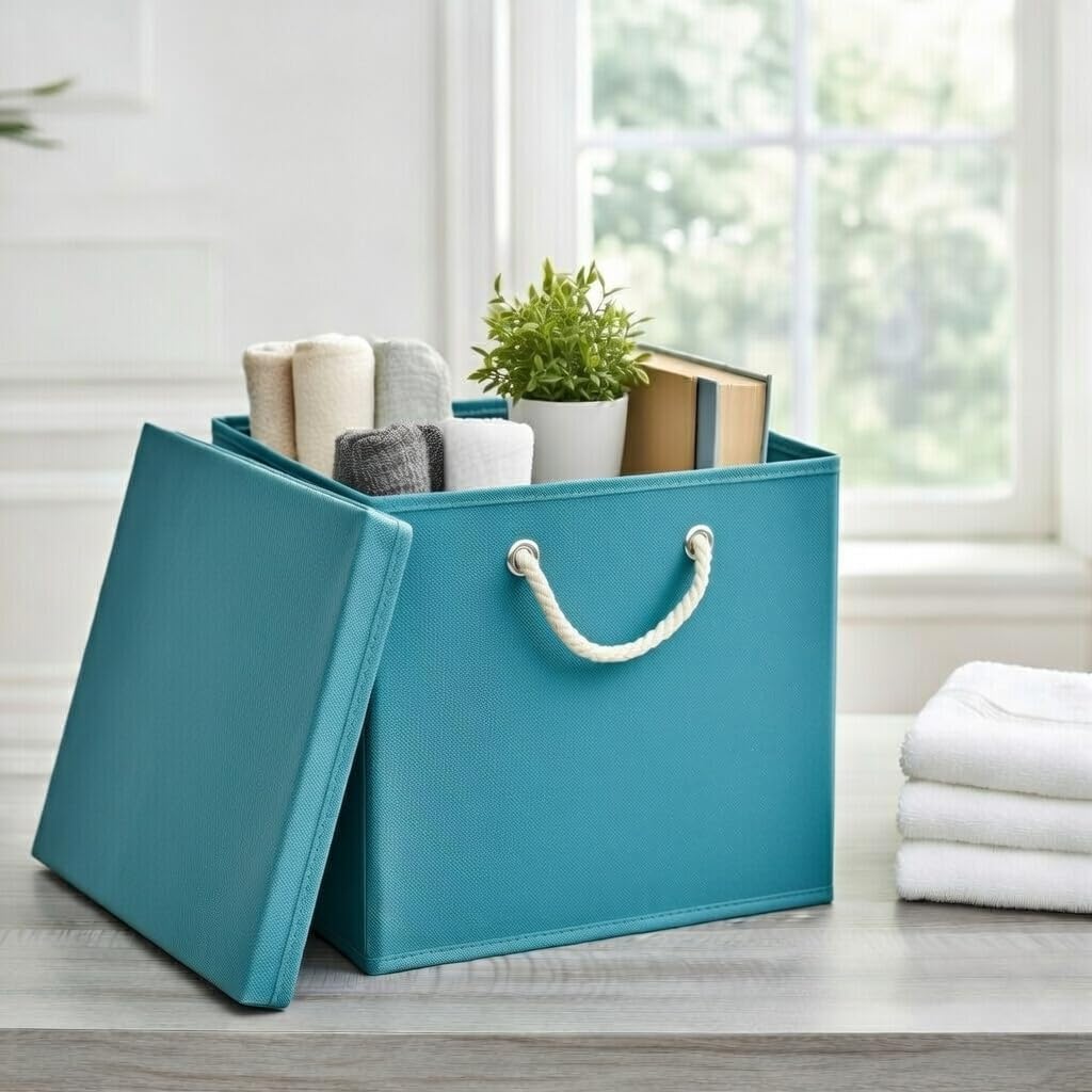 StickandShine 4er Set Türkis Faltbox 30 x 30 x 30 cm Aufbewahrungsbox faltbar mit Kordel und mit Dec