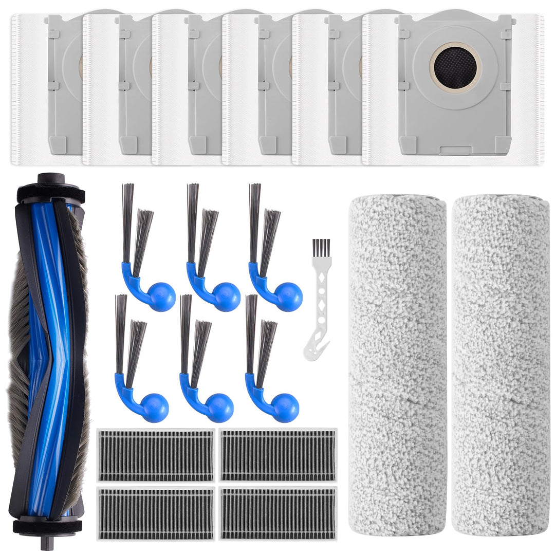 T80 Zubehör | 20 Stück Ersatzteile für Ecovacs Deebot T80 Omni Saugroboter,6 Staubbeutel, 2 Roller W