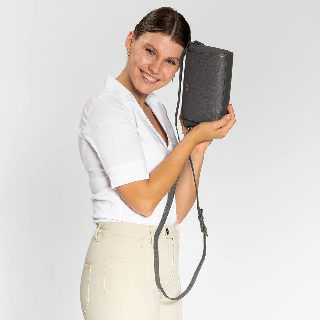 Lazarotti Bologna Leder Umhängetasche Damen | verstellbarer Schultergurt | mittelgrosse Crossbody Ba