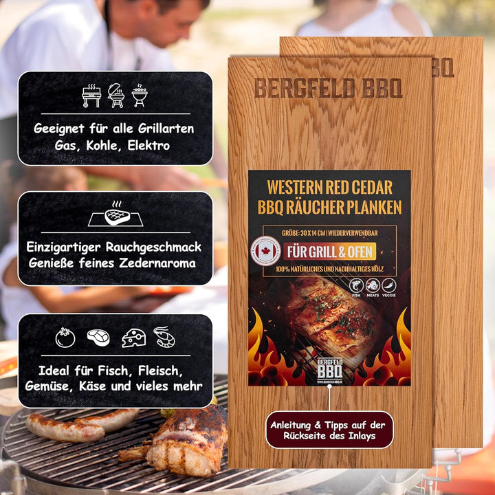 Bergfeld BBQ – 6 Stück Zedernholzbretter zum Grillen – 30x14x1 cm - Räucherbretter aus 100% kanadisc
