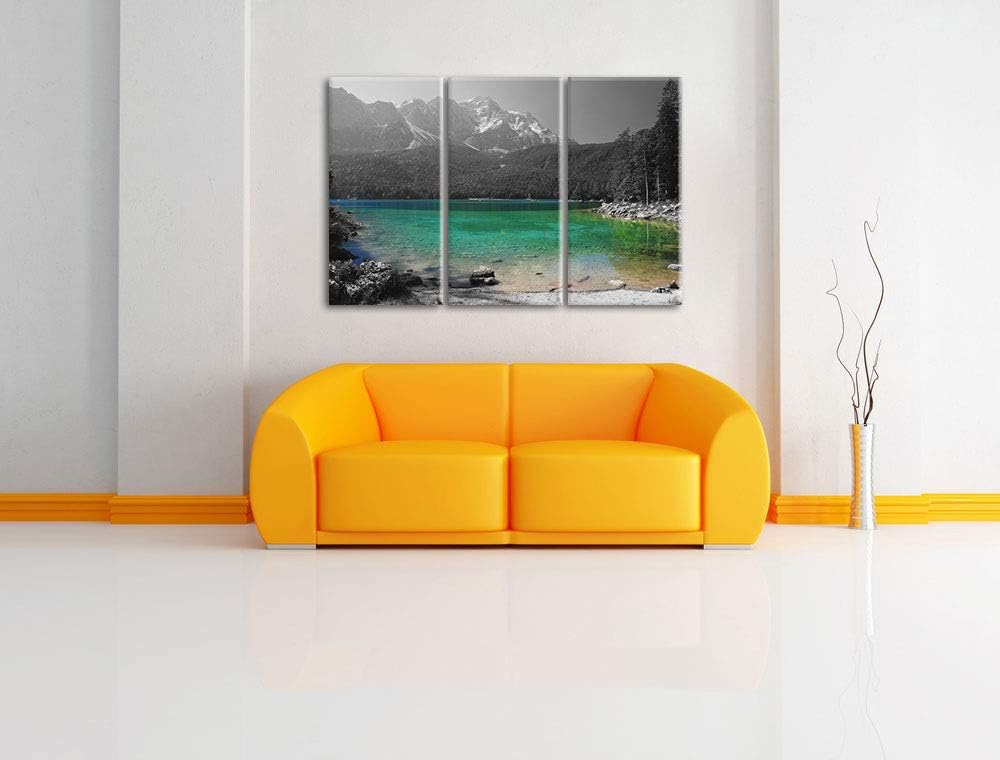 Eibsee vor der Zugspitze schwarz/weiss 3-Teiler Leinwandbild 120x80 Bild auf Leinwand, XXL riesige B