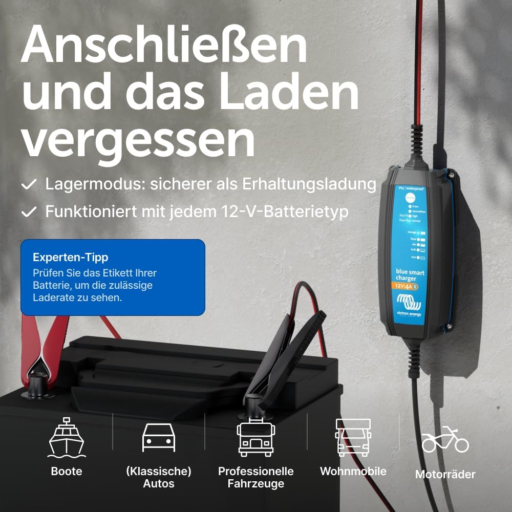 Victron Energy Blue Smart IP65 12-Volt 4 Amp 230V, Batterie Ladegerät, Bluetooth (CEE 7/17)