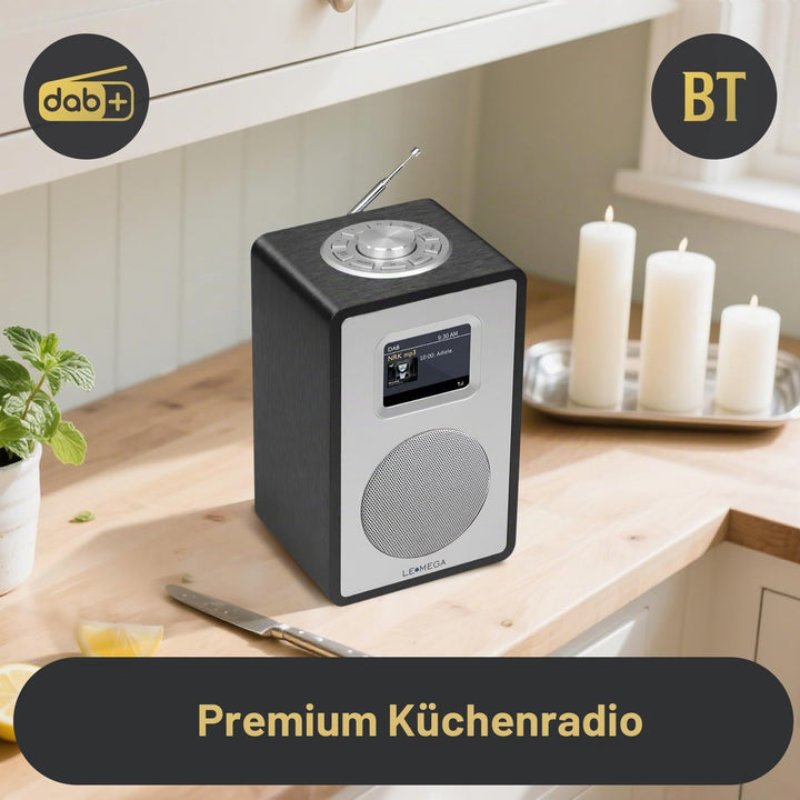 LEMEGA CR4+ DAB Radio Mit Bluetooth(Holzgehäuse,Tragbares DAB Plus Radio,Küchenradio,UKW-Radio,Doppe