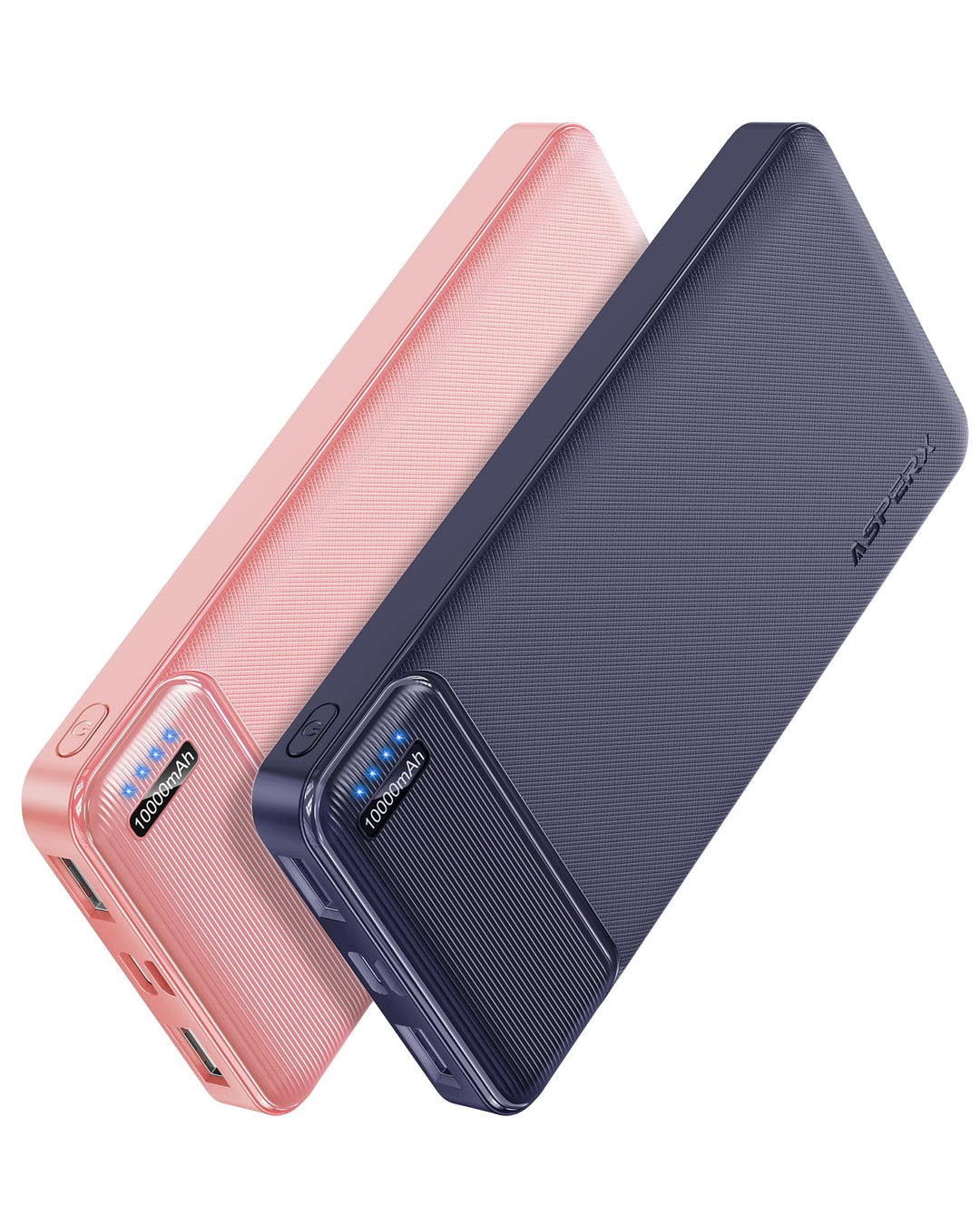 AsperX Power Bank 2 Stück, Powerbank 10000mAh (USB-C-Eingang und -Ausgang) Slim klein Aber stark Ext