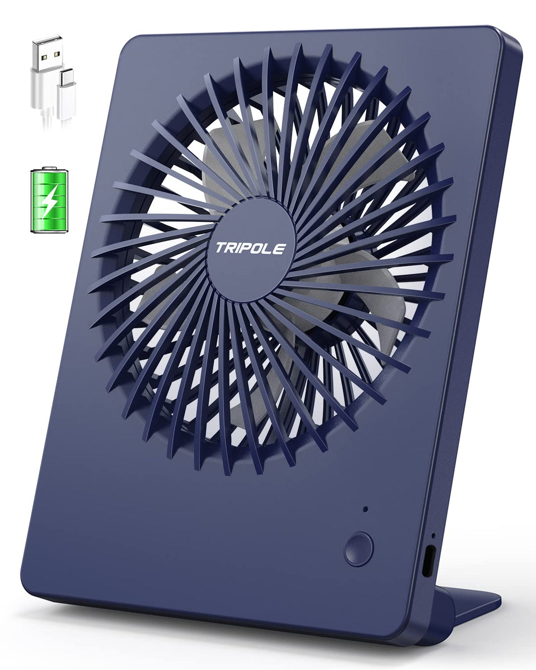 TriPole Tischventilator Leise, 2000mAh Ladefähige USB Ventilatoren Ausführen Bis zu 4-16 Std, 3 Gesc