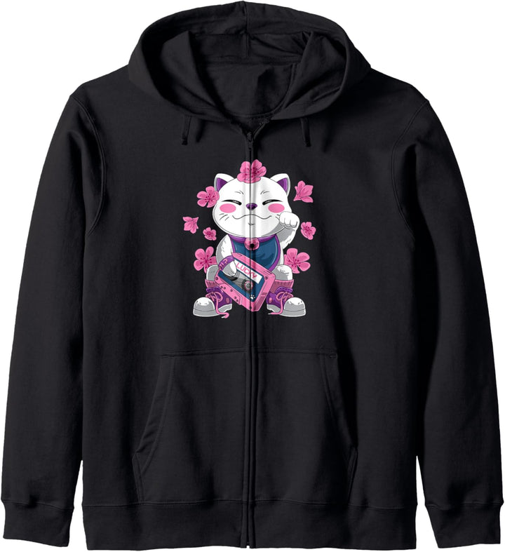 Japanischer Retro Maneki Neko Glück Katze Kapuzenjacke