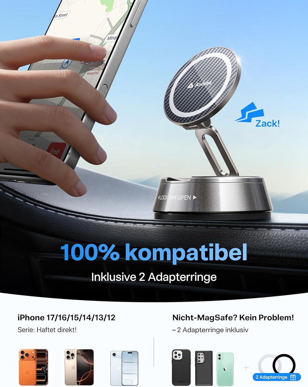 andobil 2026 Neueste Handyhalterung Auto Magnet für Magsafe Autohalterung, [20x N55 Magnete & Verbes