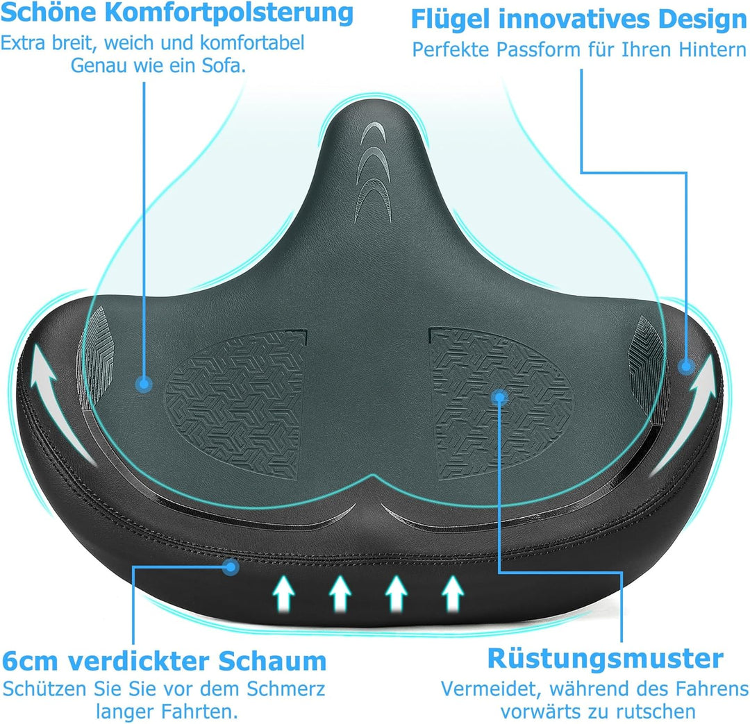 Übergrosser Fahrradsattel Herren Damen Bequem, Extra Breit Weich Schaum Gepolstert Fahrradsitz Ergon