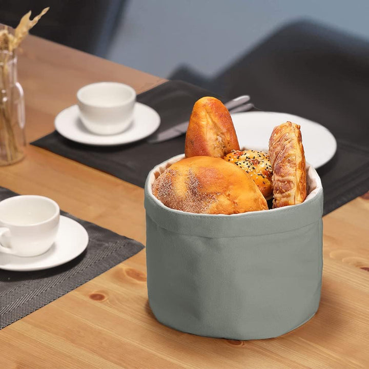 ecooe Brotkorb Stoff Brötchenkorb mit Kordelzug Brotbeutel Ø 20 cm modern Brottasche Baumwolle Grau